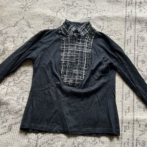 AKRIS mixed media tweed top